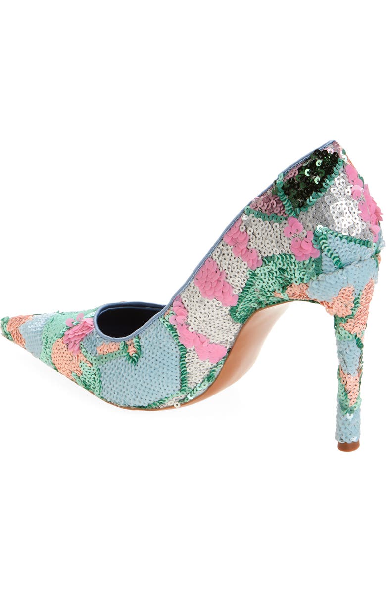 Jeffrey Campbell Good Sequin Pointed Toe Pump, Alternate, color, Teal Satin Combo