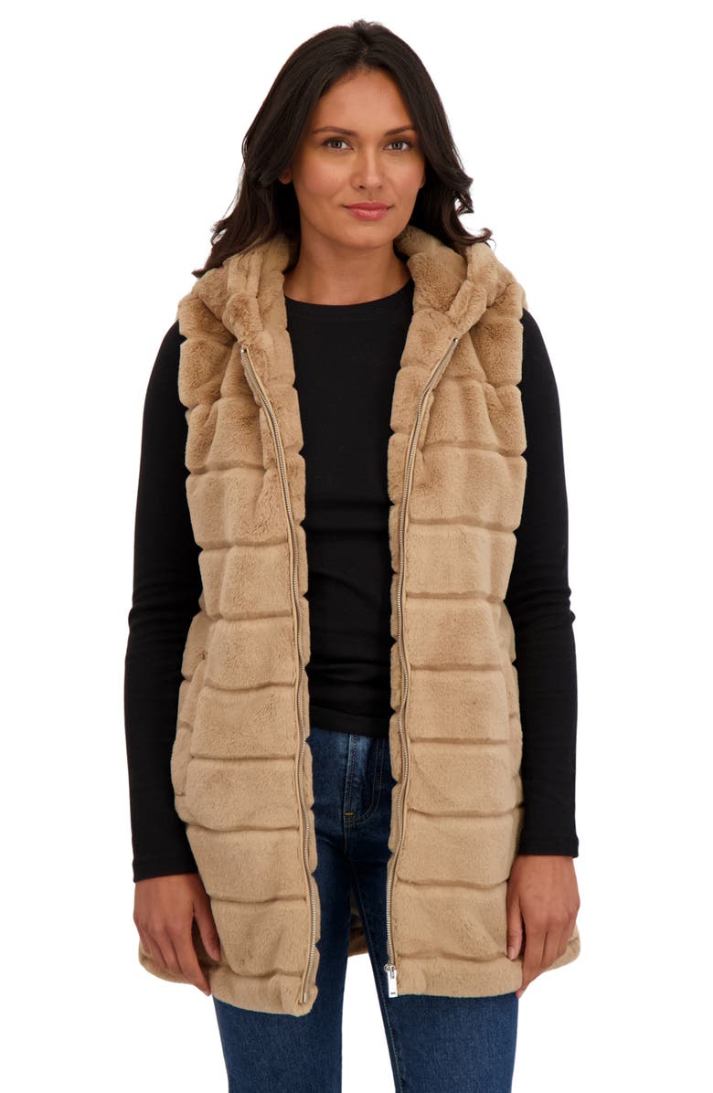 Sebby Faux Fur Hooded Vest, Alternate, color, Camel