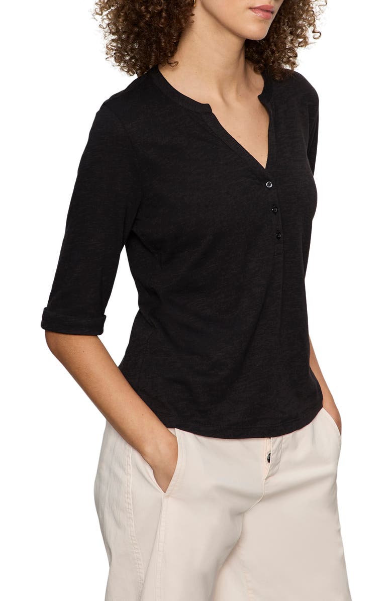 Sanctuary Rolled Sleeve V-Neck T-Shirt, Alternate, color, Black