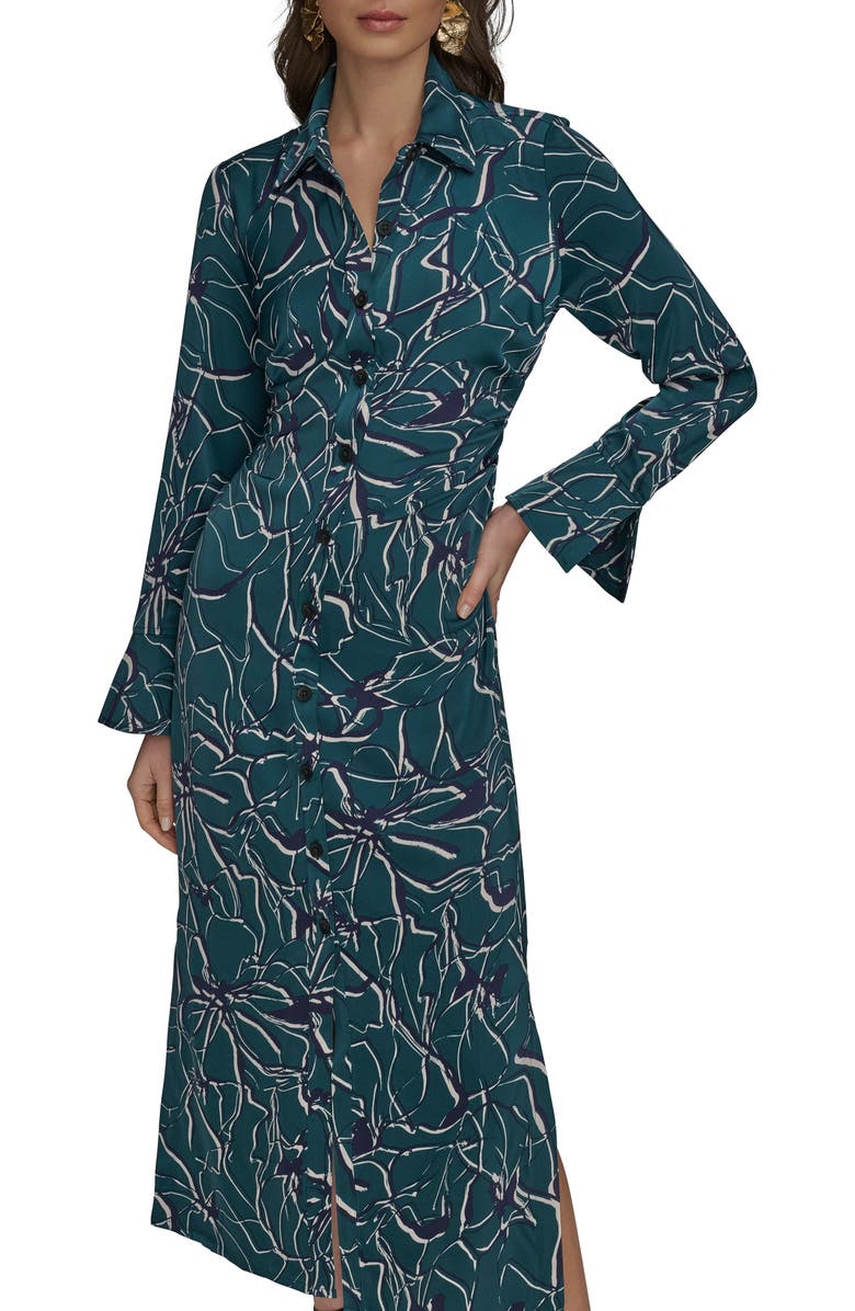 Donna Karan New York Floral Long Sleeve Shirtdress, Alternate, color, Green/ Eclipse