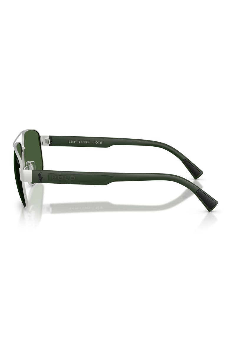 61mm Pilot Sunglasses, Alternate, color, SEMISHINY SILVER / DARK GREEN