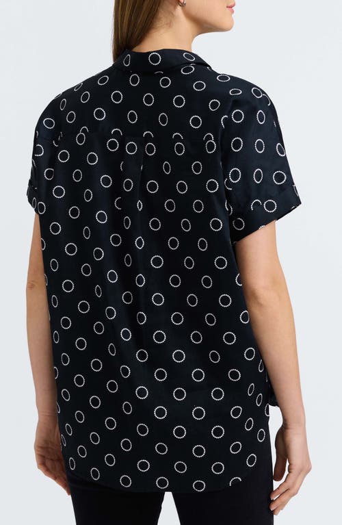 Foxcroft Abigail Short Sleeve Cotton Button-up Shirt In Black/white
