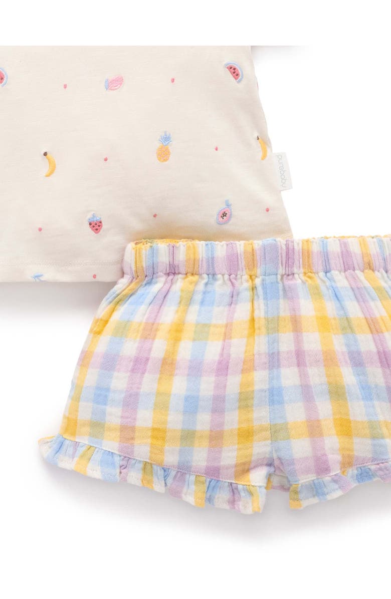Purebaby Fruity Embroidered Top & Short Set, Alternate, color, Lila Check