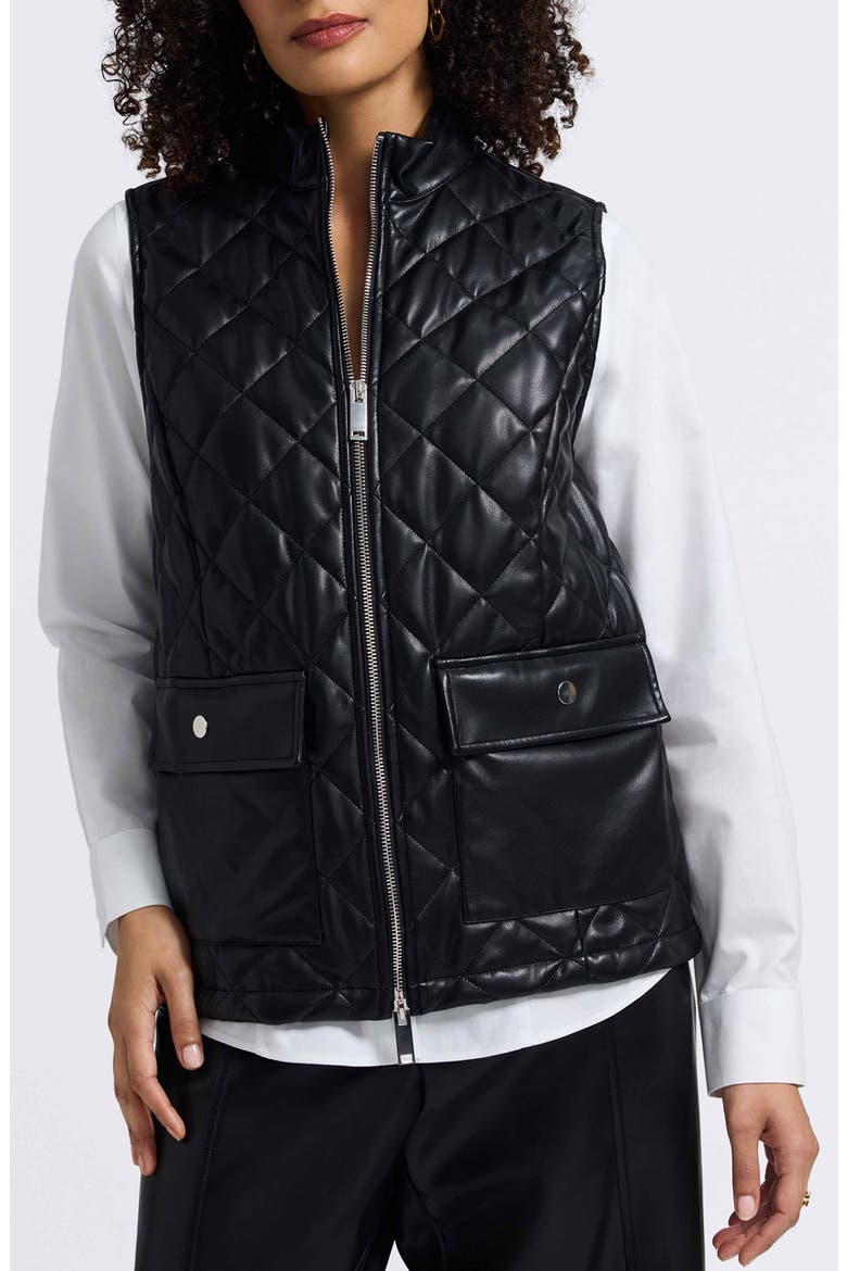 Billie Faux Leather Diamond Quilted Vest, Main, color, BLACK