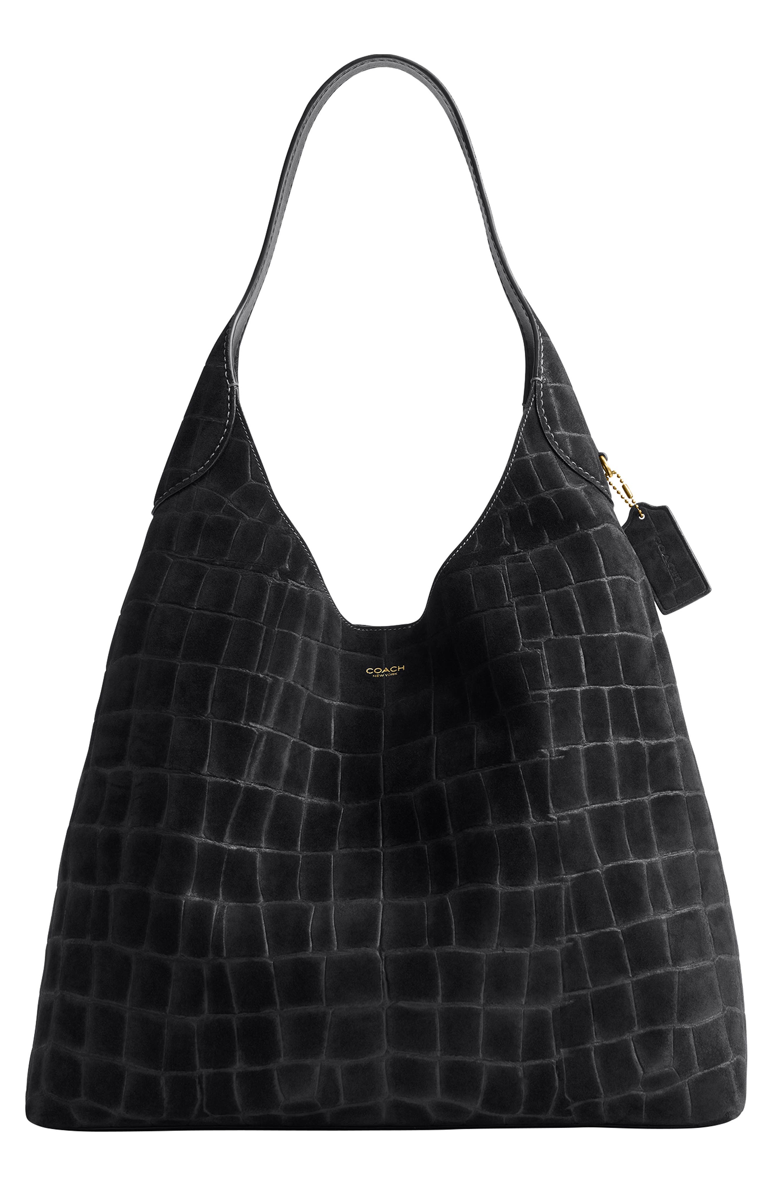 COACH Brooklyn 39 Croc Embossed Suede Shoulder Bag, Main, color, 