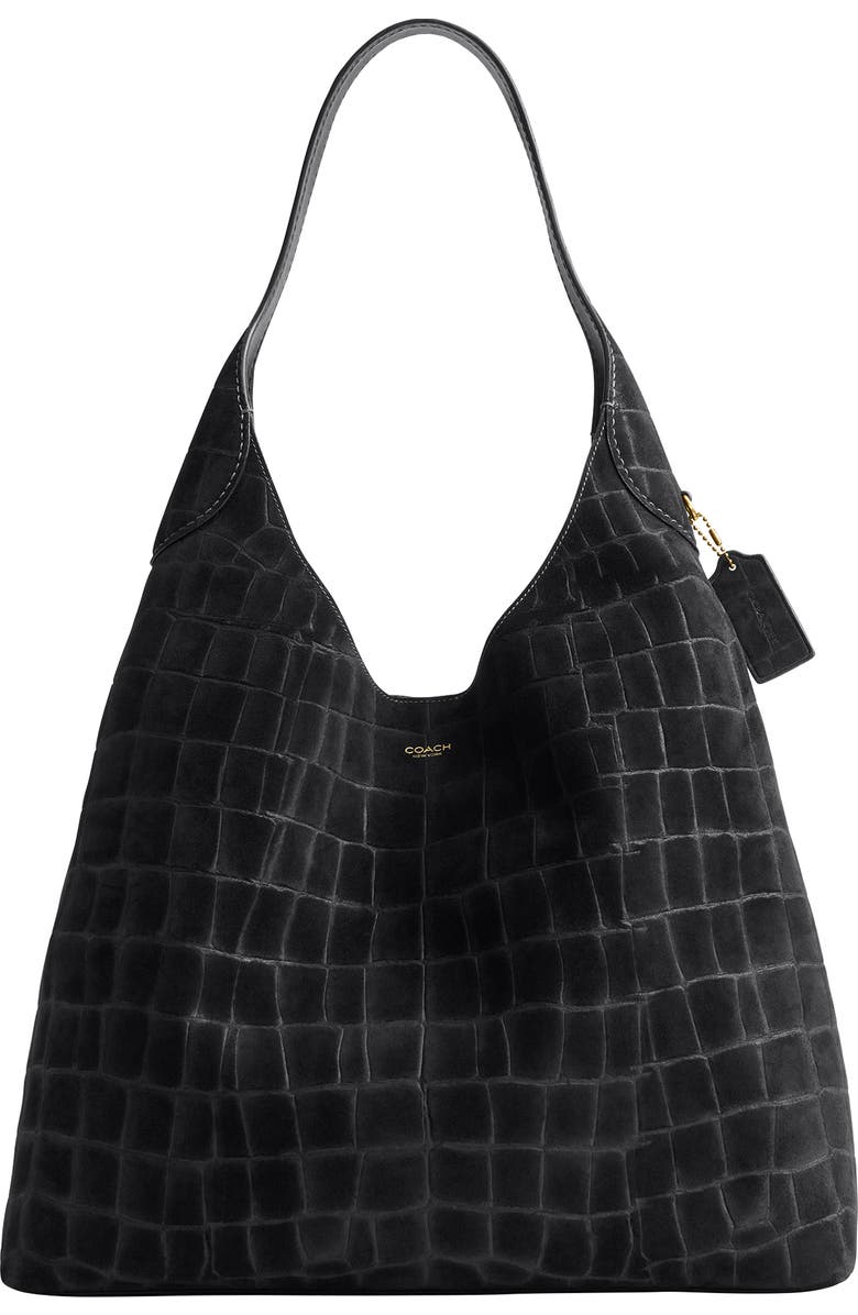 COACH Brooklyn 39 Croc Embossed Suede Shoulder Bag, Main, color,