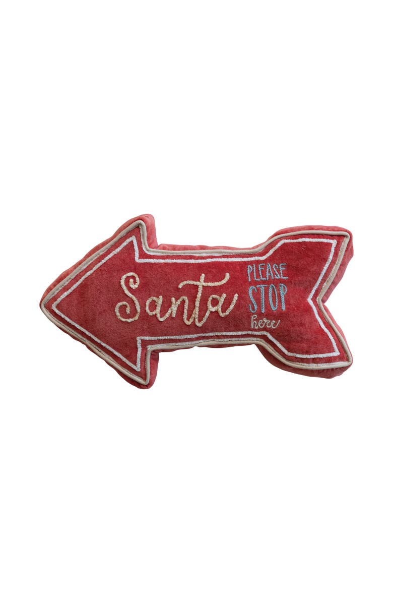 Storied Home Cotton Lumbar Pillow "Santa Please Stop Here", Multicolor, Main, color, Red