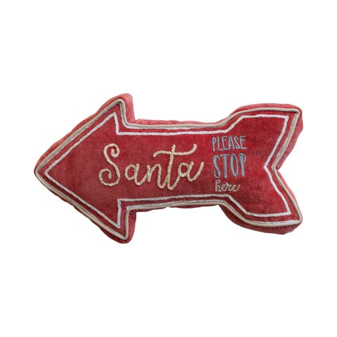 Cotton Lumbar Pillow "Santa Please Stop Here", Multicolor