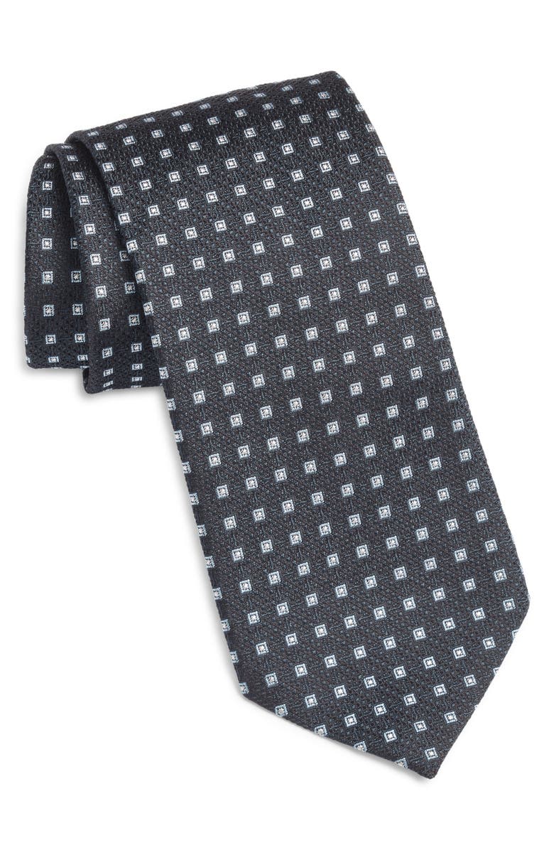 BOSS Micropattern Silk & Wool Blend Tie Treated with antimicrobial technology to keep you feeling fresh and dry, Main, color, Dark Blue