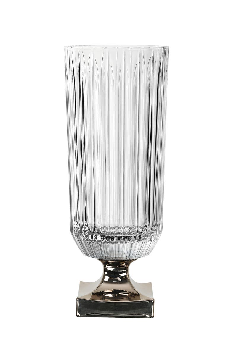 Minerva 15" Vase with Platinum Foot, Main, color, Clear