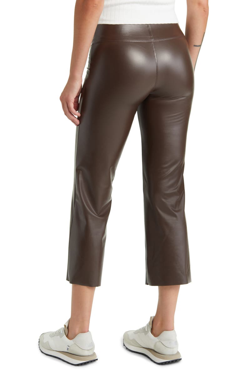 Hue Crop Faux Leather Leggings, Alternate, color, Chocolate Brown