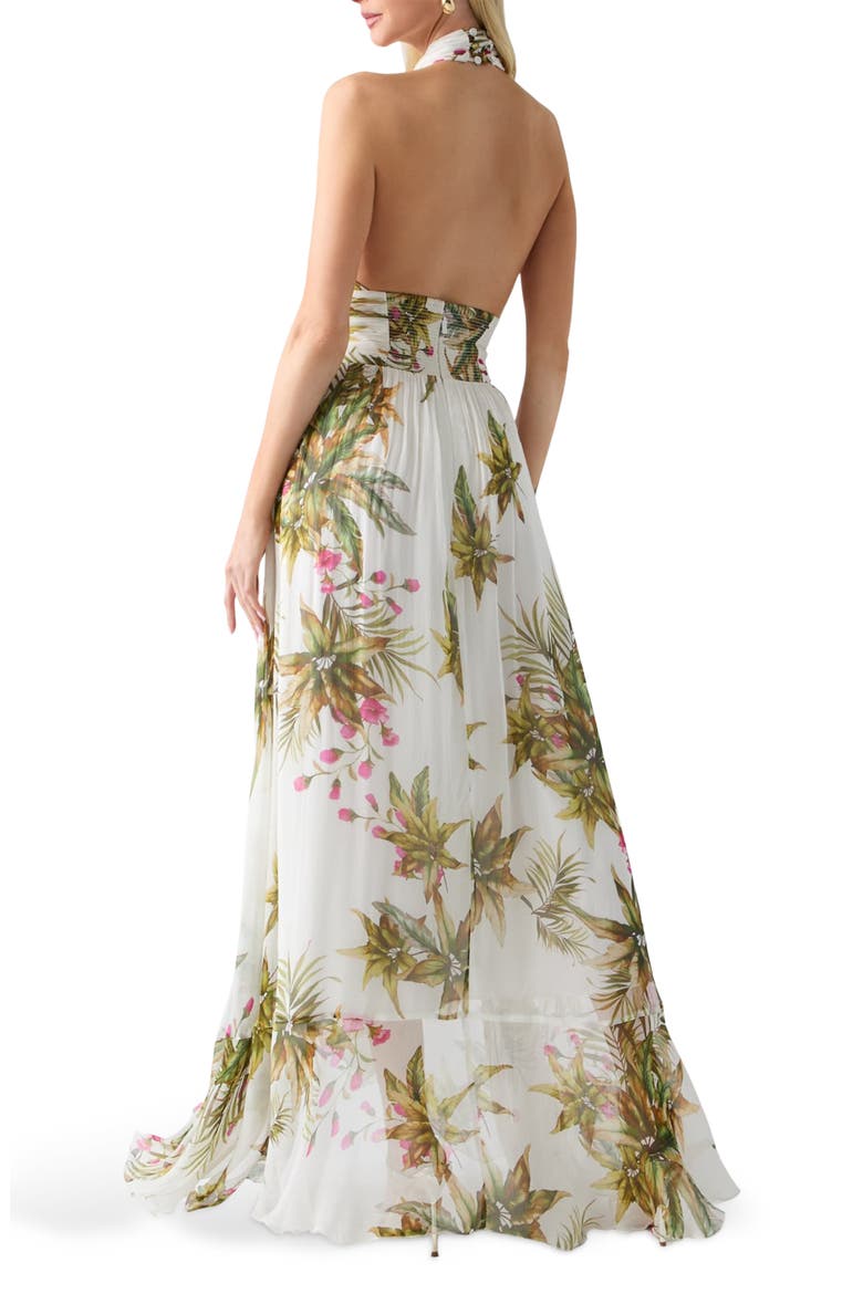 Hassana Floral Print Halter Maxi Dress, Alternate, color, WHITE MULTI