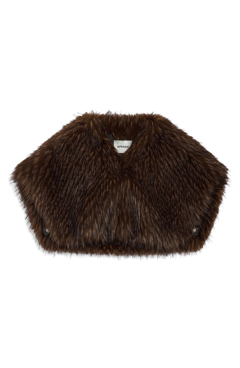 Apparis Devin Faux Fox Fur Shrug, Alternate, color, Dark Brown