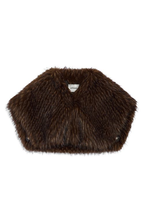 Apparis Devin Faux Fox Fur Shrug In Brown