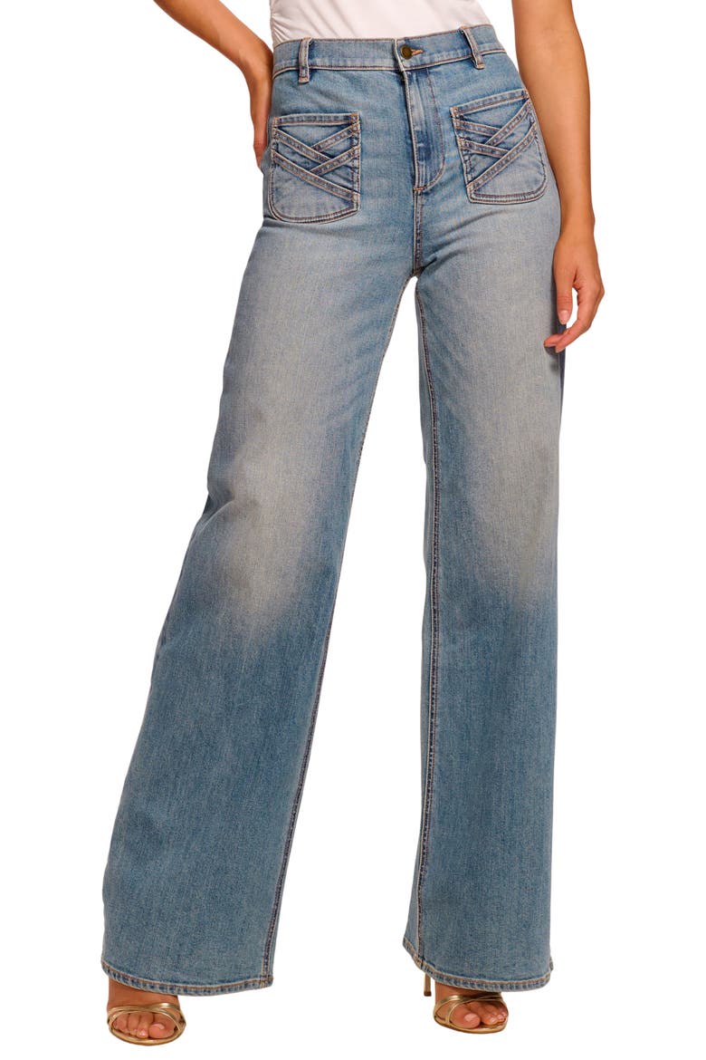 Heidi Patch Pocket High Waist Wide Leg Jeans, Main, color, LIGHT WASH