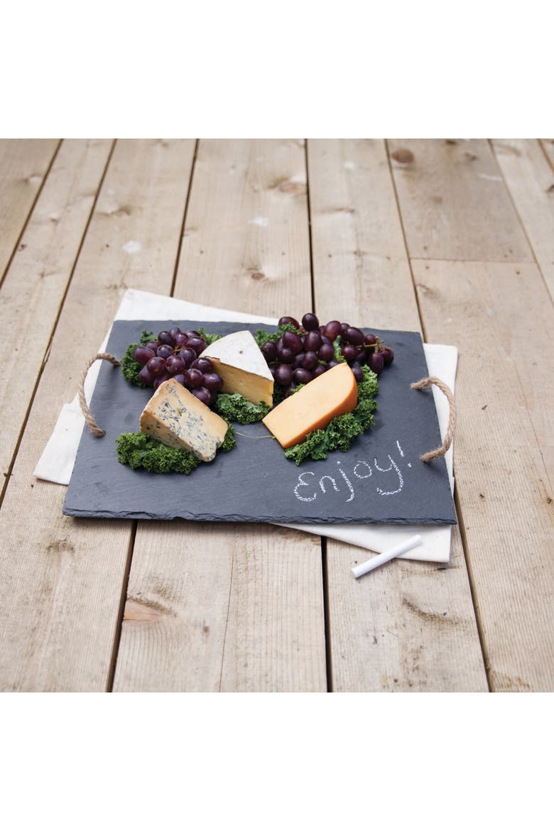 Slate Cheese Board with Rope Handles, Alternate, color, Black