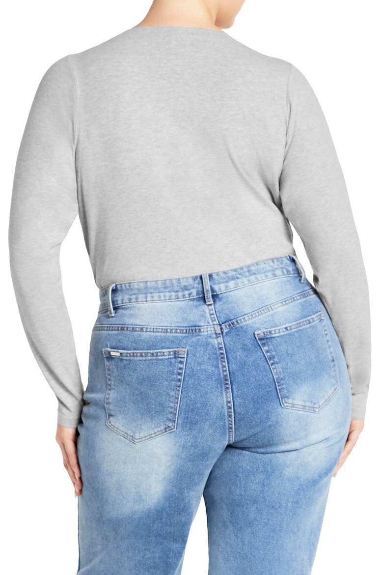 Amelia Pleated Long Sleeve Stretch Cotton Bodysuit, Alternate, color, GREY MARLE
