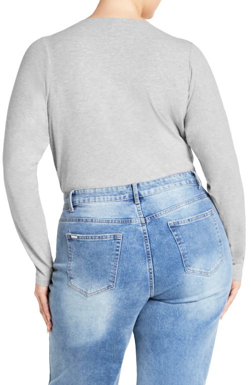 City Chic Amelia Pleated Long Sleeve Stretch Cotton Bodysuit In Gray