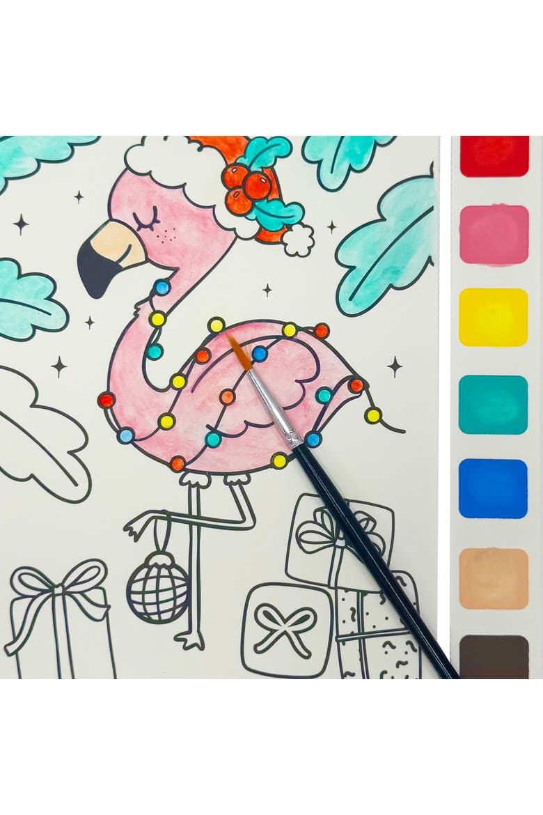 Watercolor Pad Kit, Surfing Santa, 8 Christmas Designs, Alternate, color, Multicolored