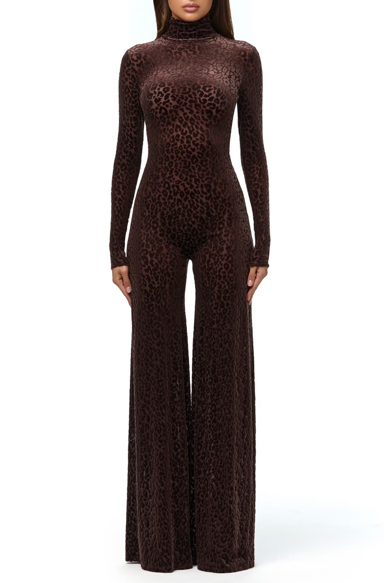 Burnout Wide Leg Jumpsuit, Main, color, LEOPARD DARK CHOCOLATE