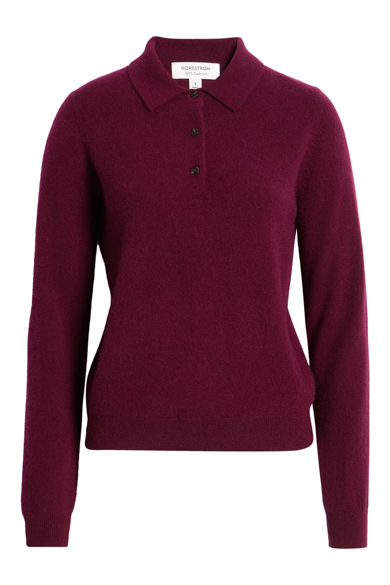 Cashmere Polo Sweater, Alternate, color, BURGUNDY FIELD