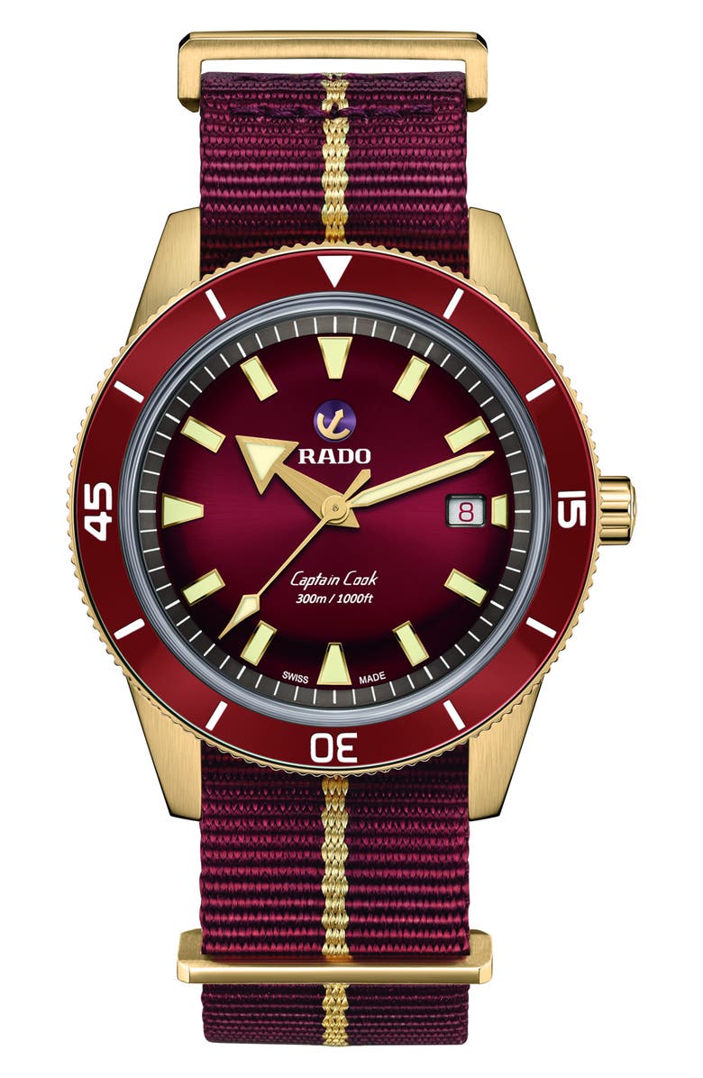 RADO Captain Cook Bronze Automatic Webbing Strap Watch, 42mm, Main, color, Red