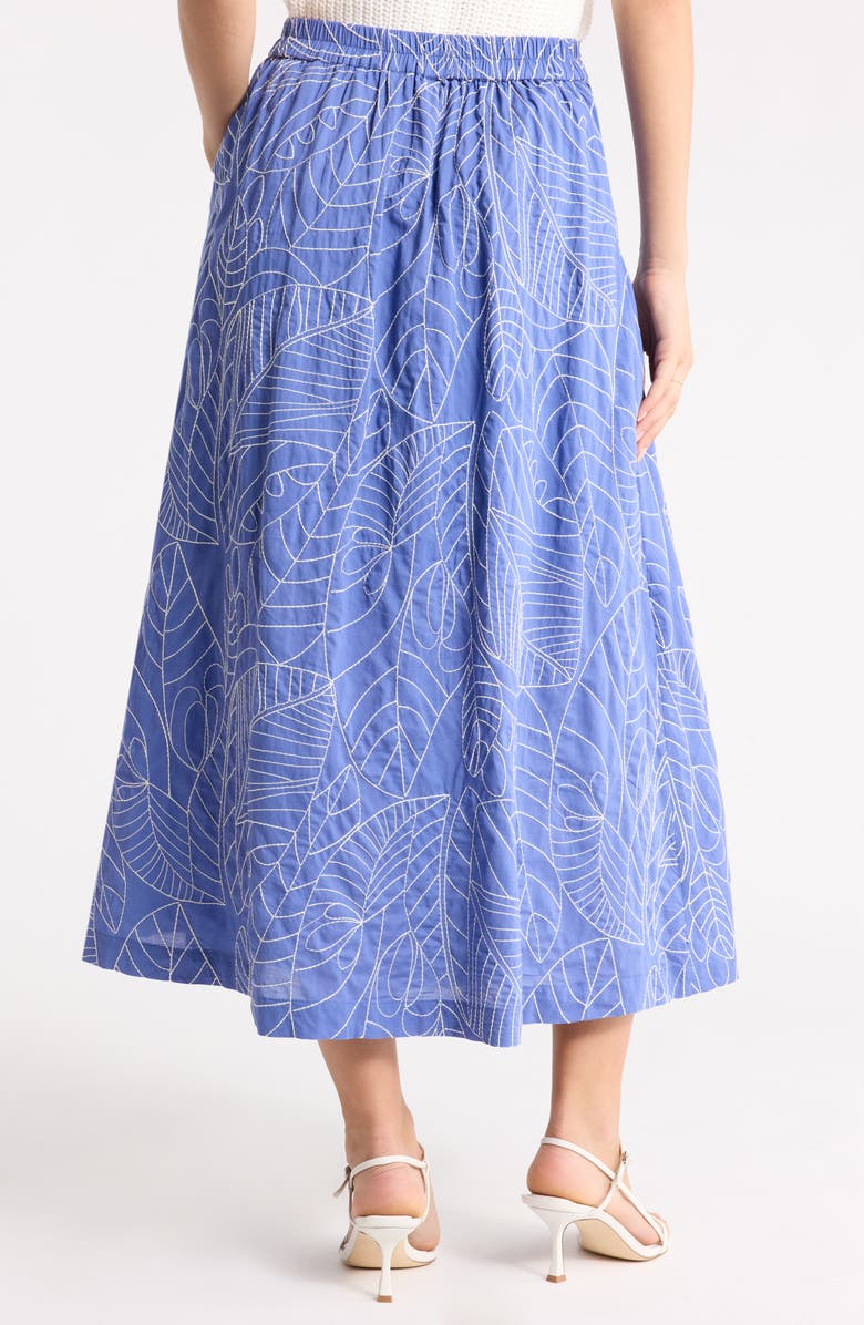 1901 Embroidered Cotton Midi Skirt, Alternate, color, Blue-White Leaf Embr