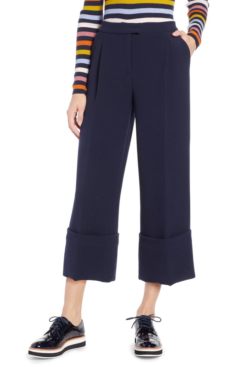 x Atlantic-Pacific High Waist Wide Cuff Ankle Pants, Main, color, NAVY