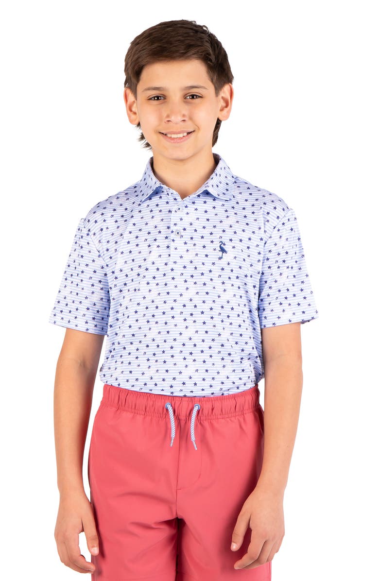TailorByrd Kids' Star Print Performance Polo, Alternate, color, Blue