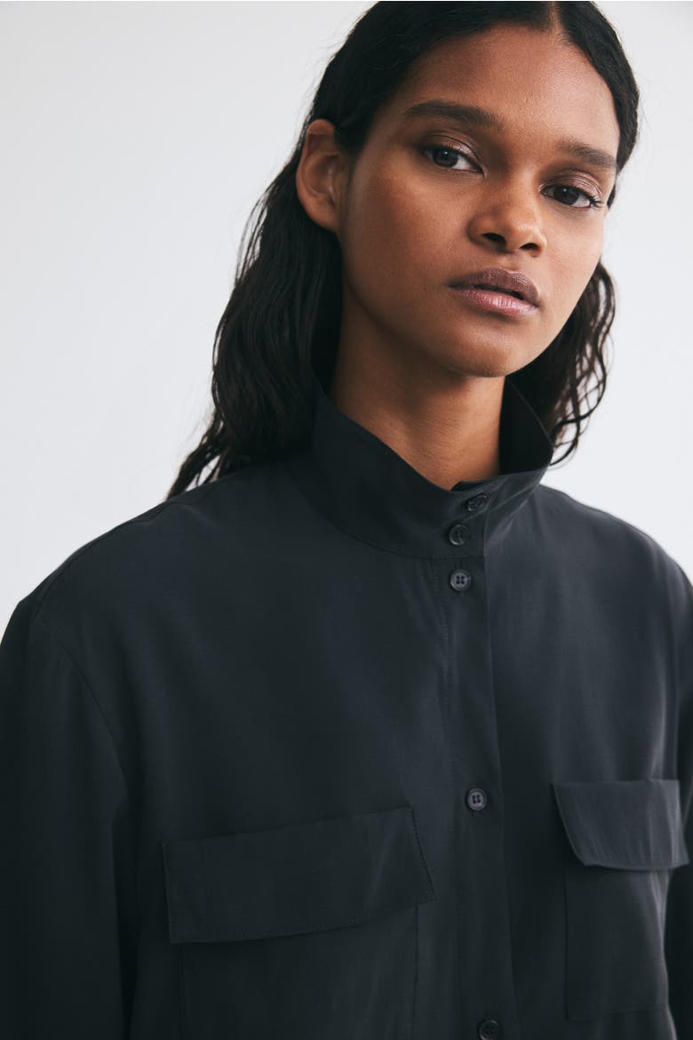 Stand-up Collar Viscose-blend Shirt, Alternate, color, Dark gray