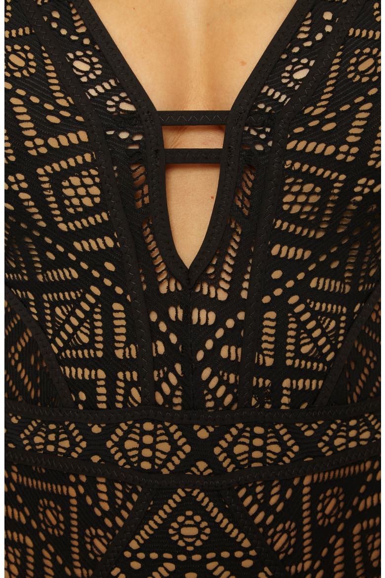 Keyhole One-Piece Swimsuit, Alternate, color, BLACK/ TAN