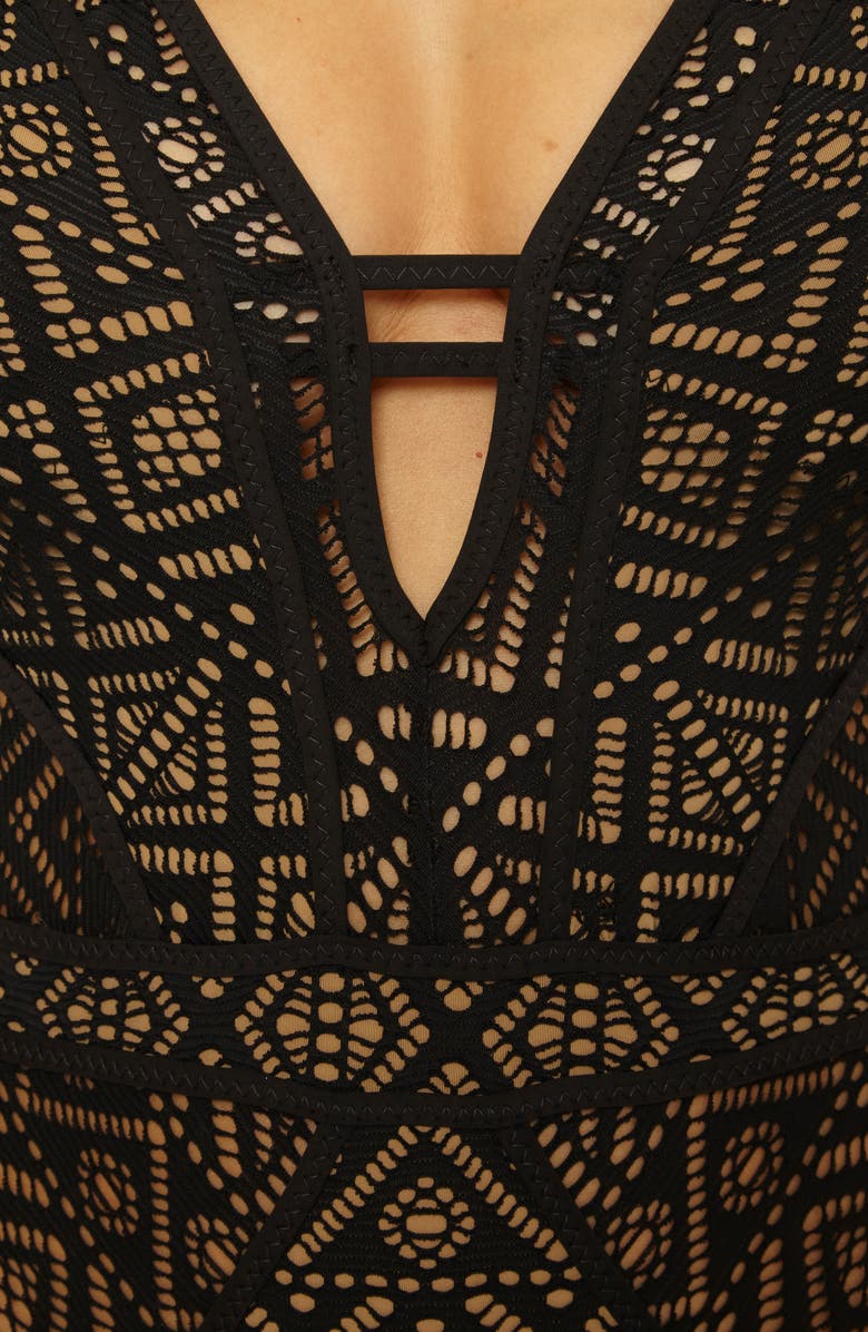Becca Keyhole One-Piece Swimsuit, Alternate, color, Black/ Tan