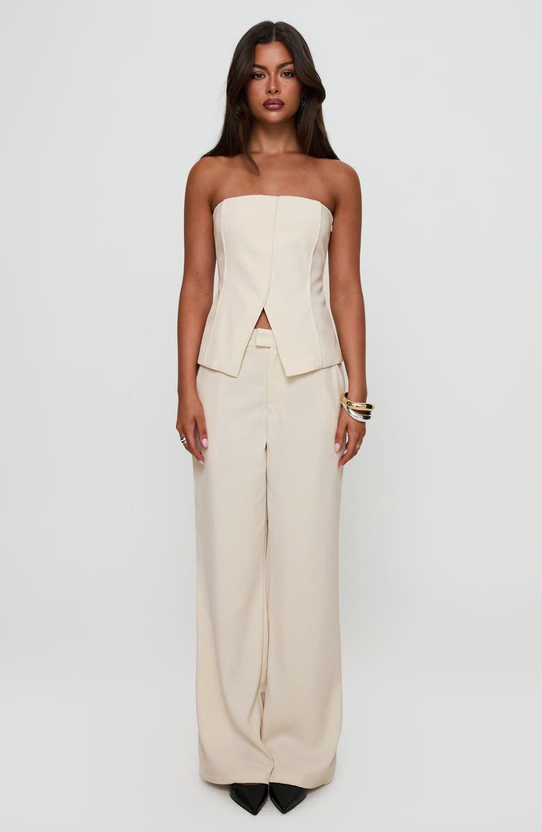 Princess Polly Lavish Living Split Front Strapless Top, Alternate, color, Cream