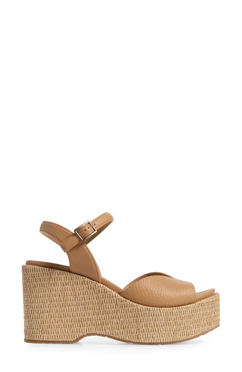 Pedro Garcia Doina Leather Platform Wedge Sandals In Camel Cervo-tejido Raffia