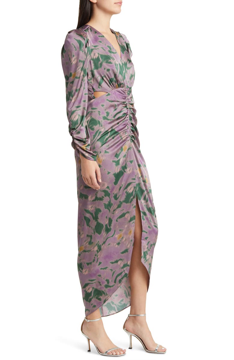 FLORET STUDIOS Cutout Ruched Long Sleeve Satin Dress, Alternate, color, 