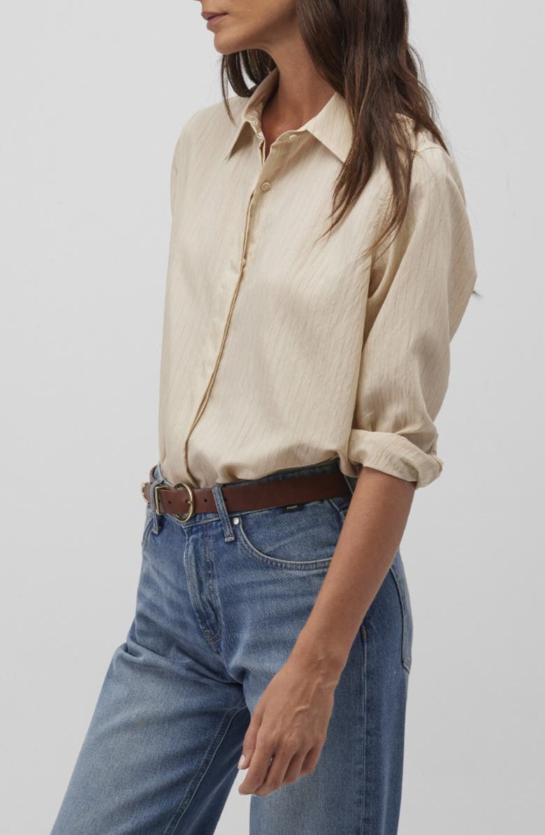 Mavi Jeans Stripe Poplin Button-Up Shirt, Alternate, color, Coconut Milk Stripe