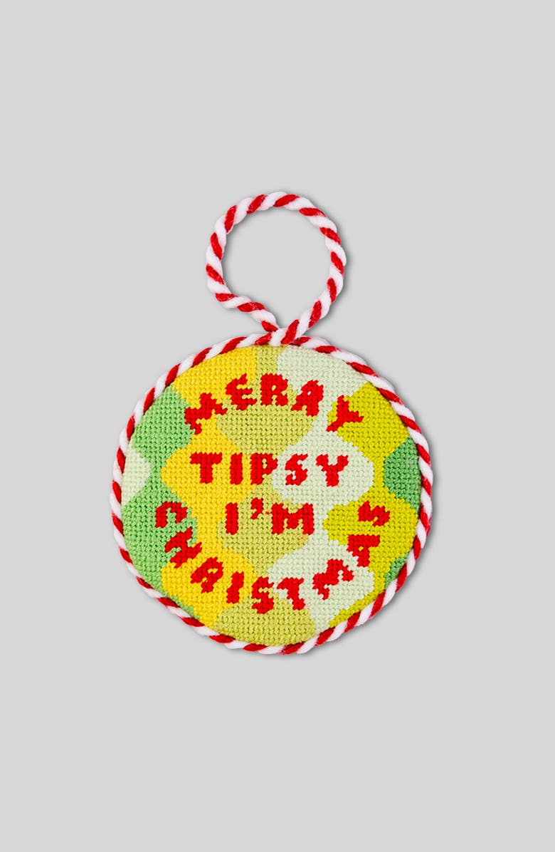 Furbish Needlepoint Ornament - Merry Tipsy, Main, color, Yellow