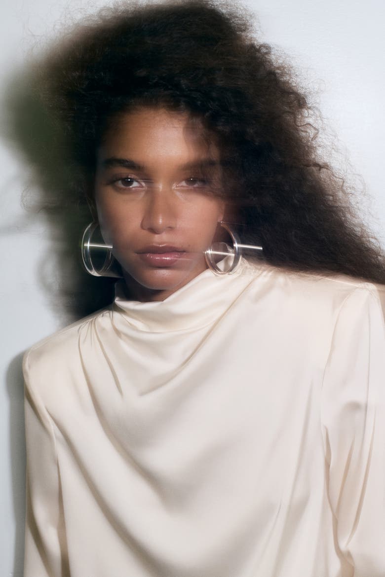 Tie-Detail Satin Blouse, Alternate, color, Cream