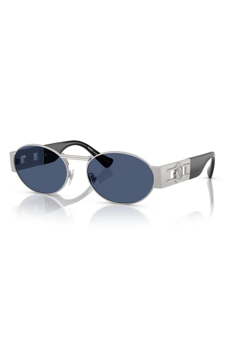Versace 56mm Oval Sunglasses, Alternate, color, Silver / Dark Blue