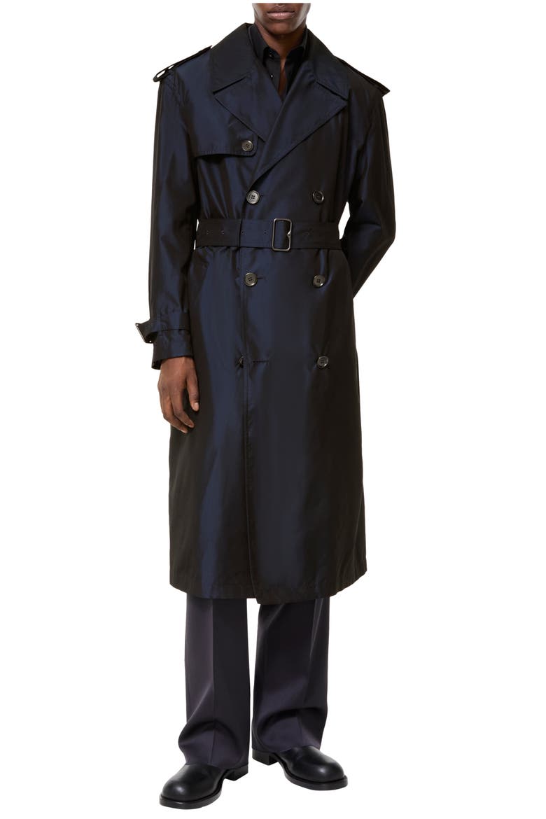 Long Silk Hoxton Trench Coat, Main, color, Navy