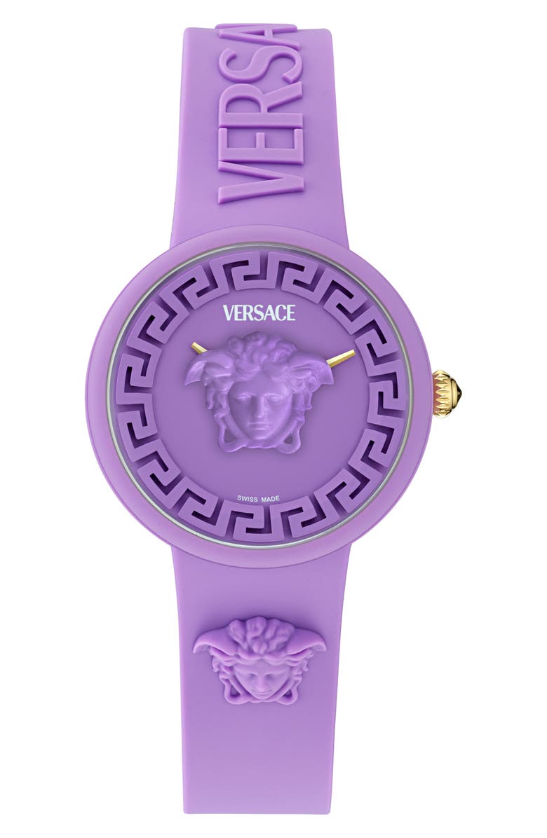 Versace Medusa Pop Silicone Strap Watch, 38mm, Alternate, color, Purple