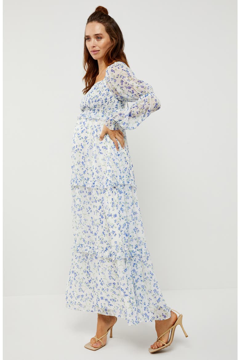 Smocked Floral Maternity Dress, Alternate, color, WHITE FLORAL