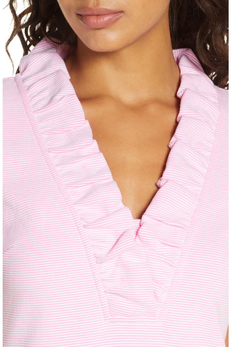 Tisbury Stripe Ruffle Neck Dress, Alternate, color, PROSECCO PINK LUCKY CATCH