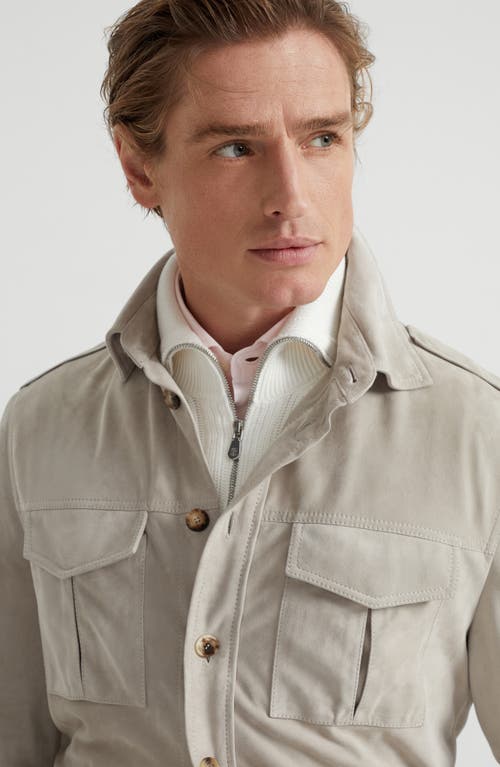 Brunello Cucinelli Suede Lamb Leather Jacket In Beige In Rope
