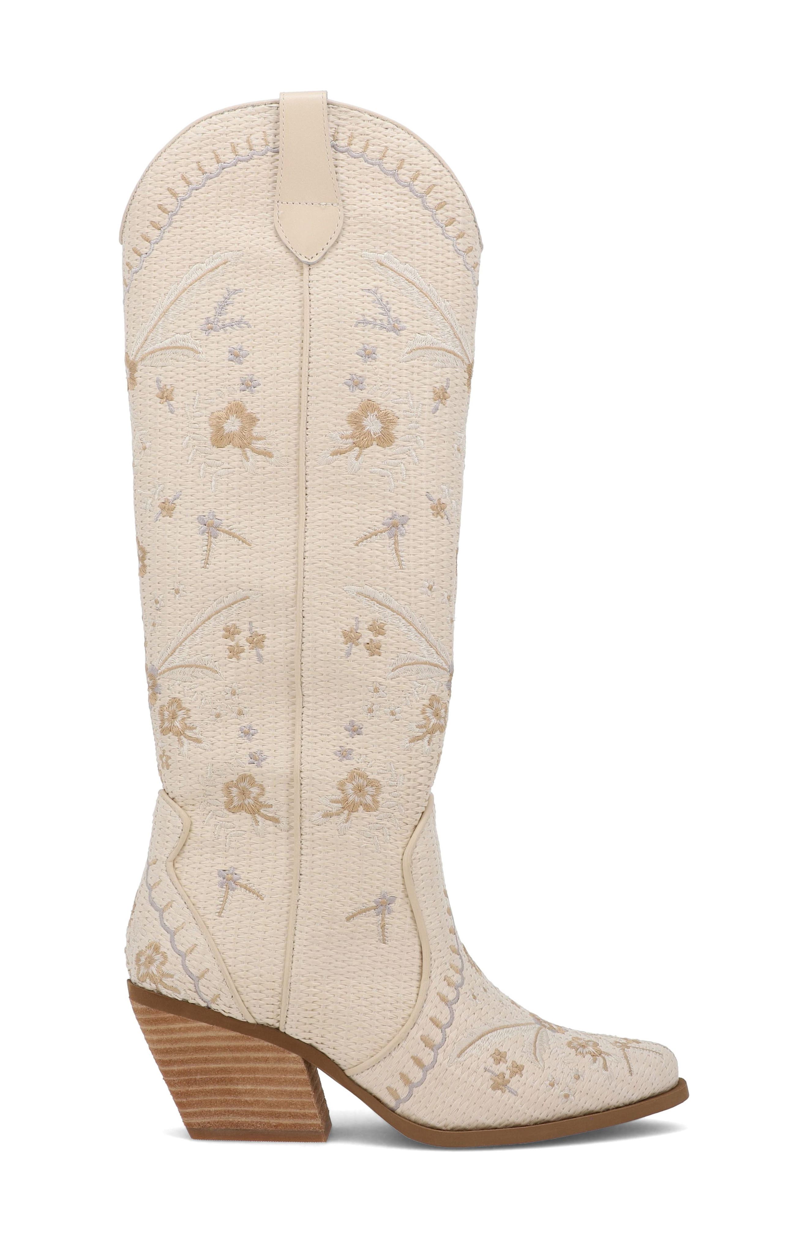 MIA Dyani Embroidered Knee High Western Boot, Alternate, color, Bone Raffi