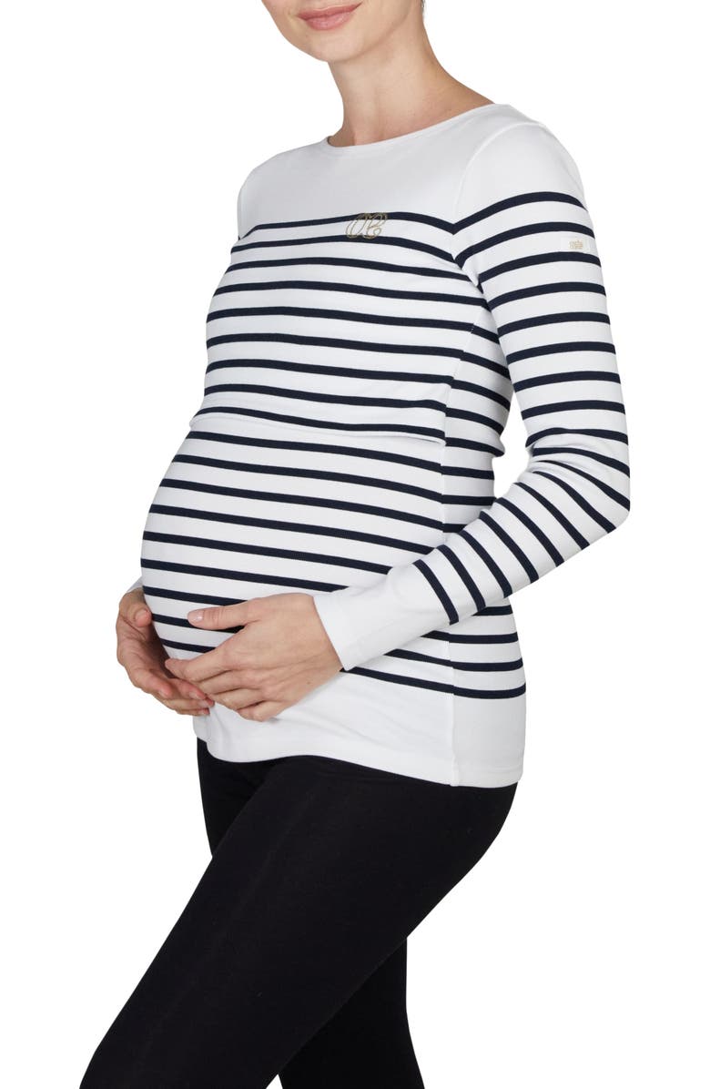 Cache Coeur Benodet Maternity and nursing sailor shirt, Main, color, White/Navy