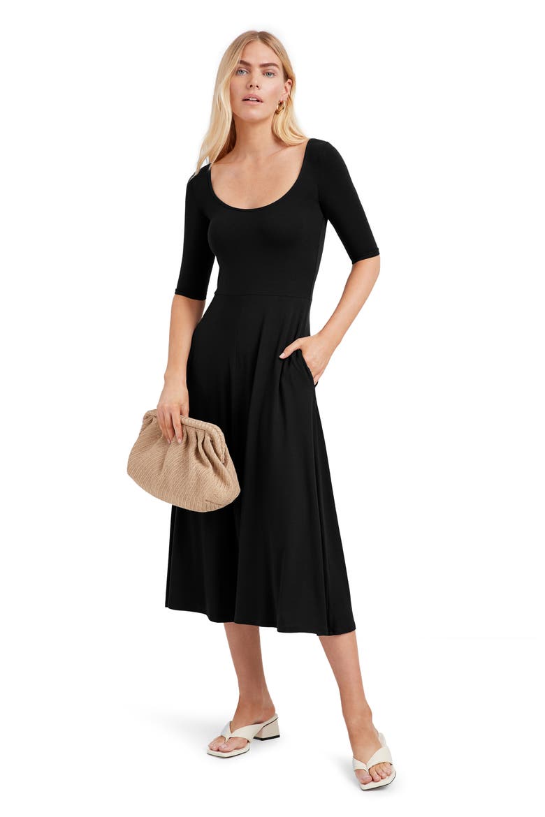 Innogen Jersey A-Line Dress, Alternate, color, BLACK