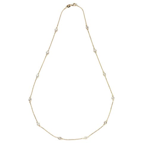 14K Gold 1.30cttw Bezel Diamond Station Necklace