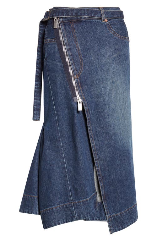 Sacai Belted Denim Midi Skirt In Blue