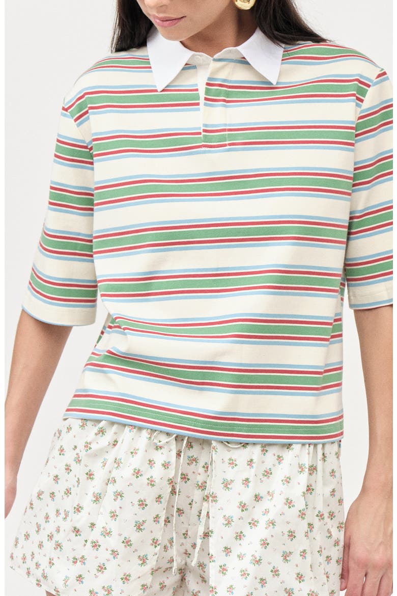 Frankie Stripe Stretch Cotton Polo, Alternate, color, IVORY GREEN STRIPE